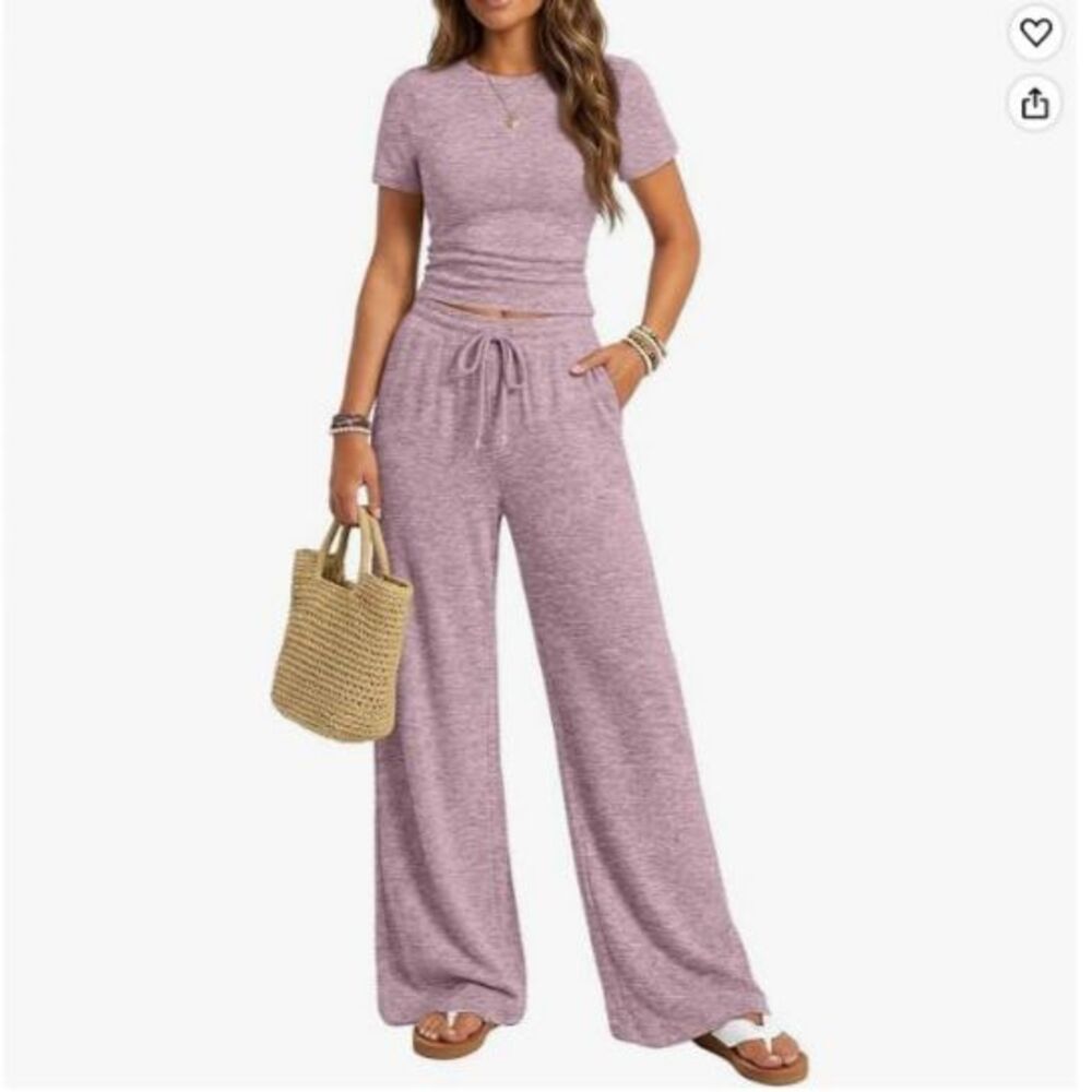 Trendy Queen 2 Pc Lounge Set Small Dusty Pink Wide Leg Pants NWT